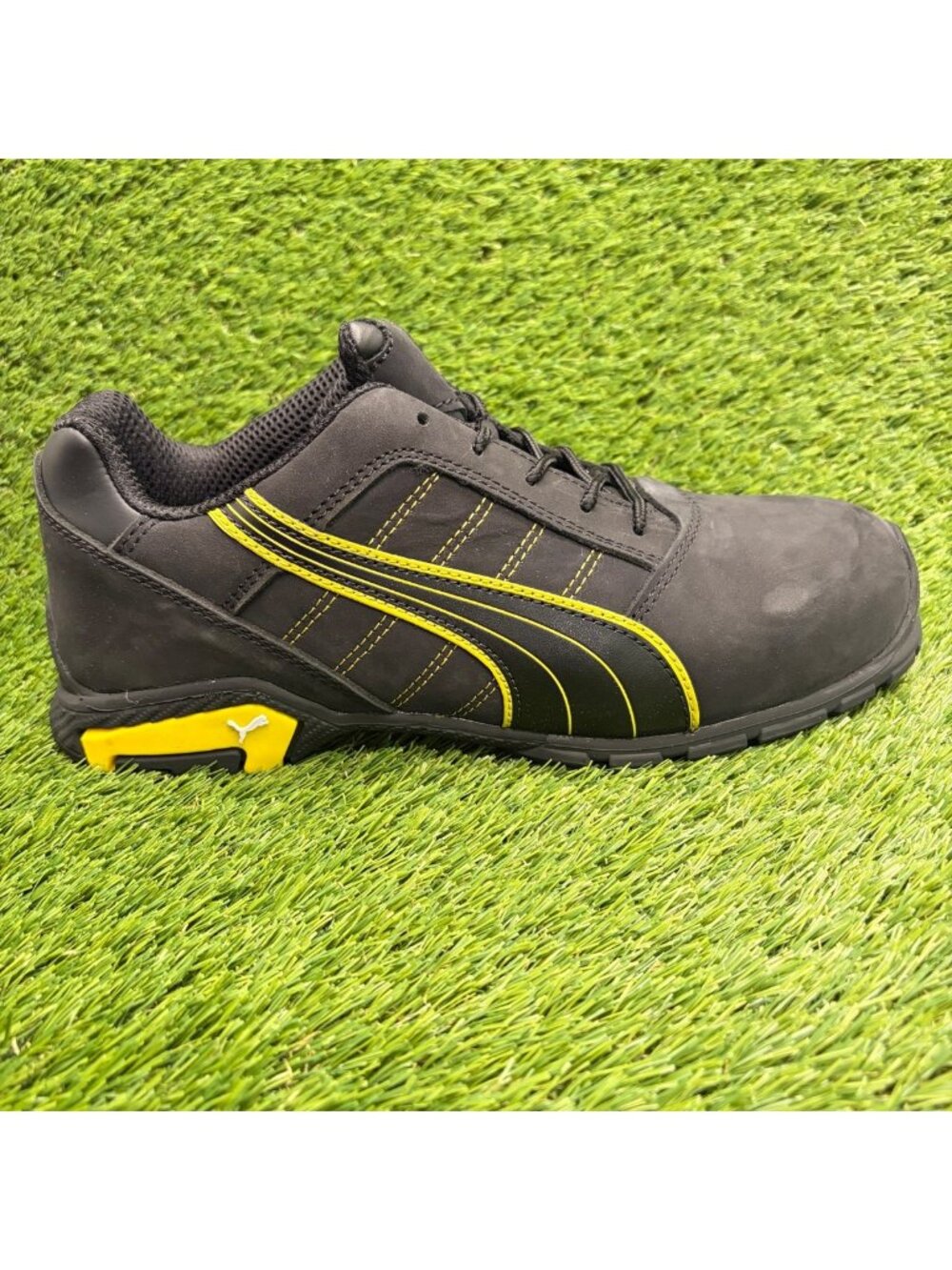 Puma Amsterdam Low Mens Size 11 Black Yellow Aluminum Toe Safety Work Shoes